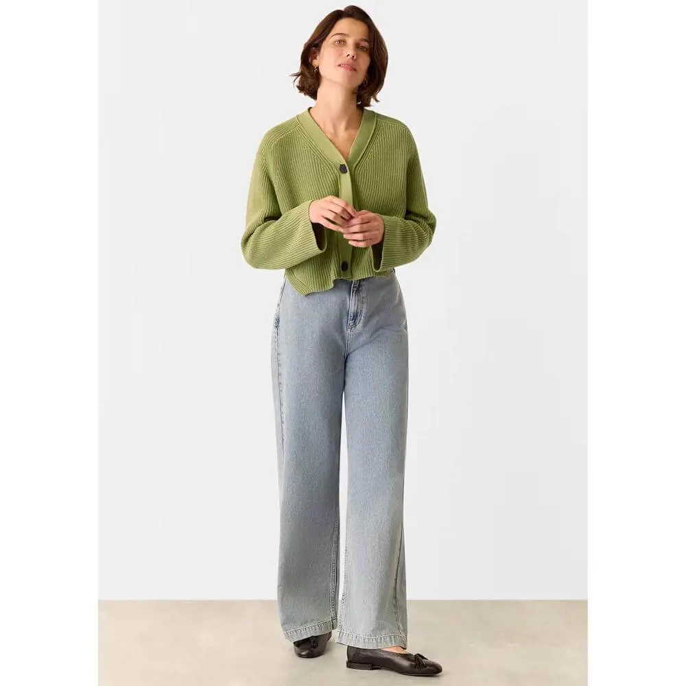 Whistles Green Nala Cotton Cardigan